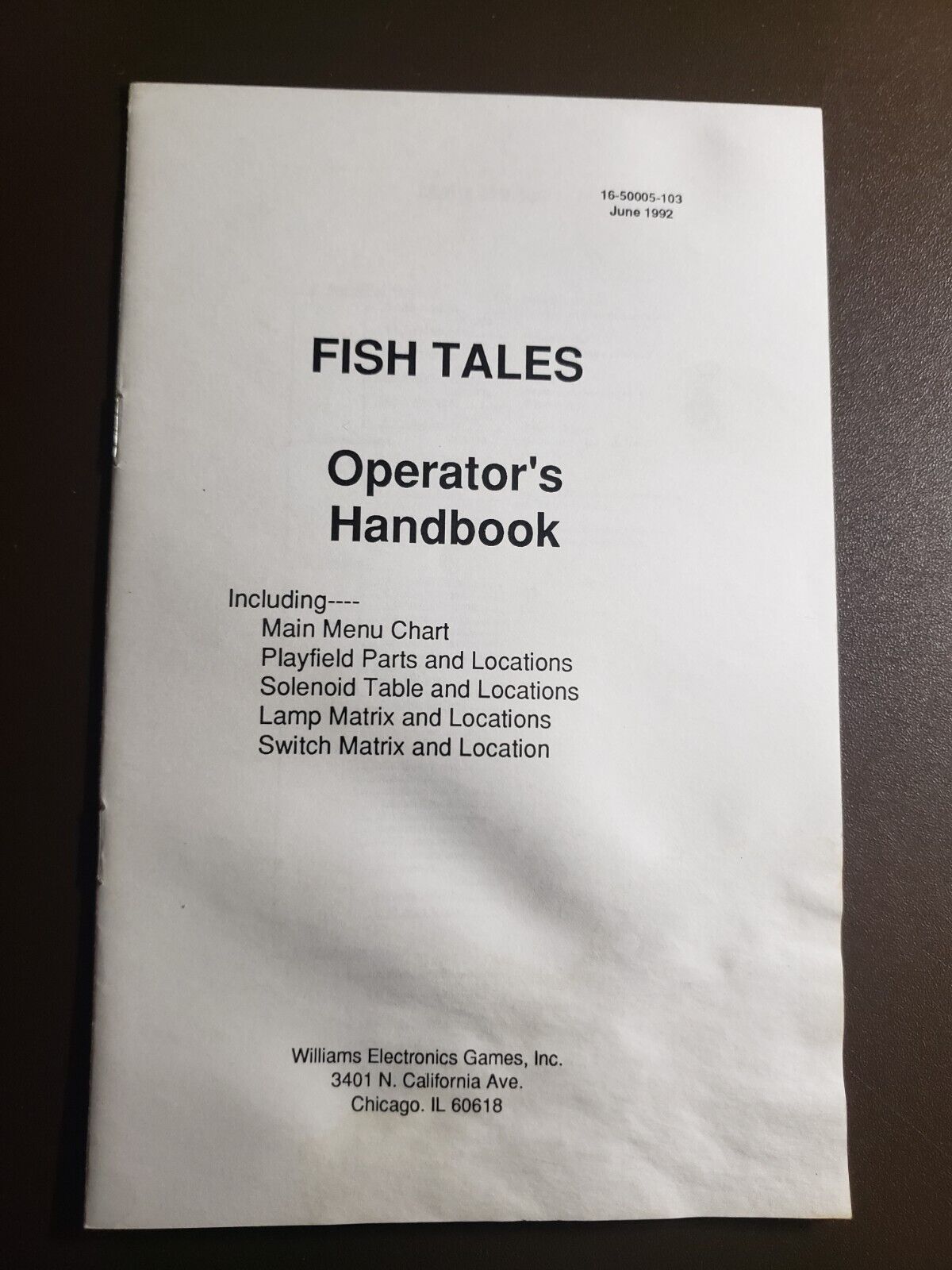 Williams FISH TALES Original Pinball Operator's Handbook Manual