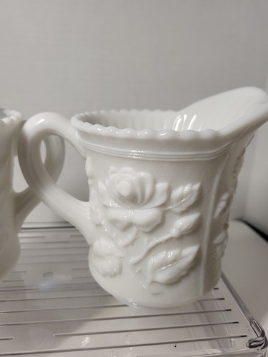 Imperial Milk Glass Embossed Roses Large Sugar Handles & Creamer EUC - Picture 4 of 12