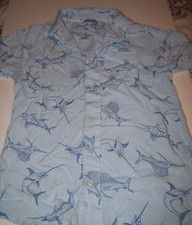 Tommy Bahama Boy's 14/16 Short Sleeve Shirt, Blue Swordfish