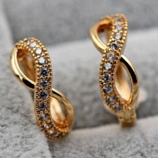 Pretty New 18K Yellow Gold Filled Crystal Accent Infinity 8 Hoop Dangle Earrings