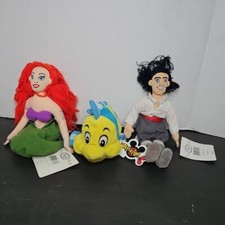 Vintage Disney Store Bean Bag Plush Little Mermaid Ariel Eric Flounder Lot X 3