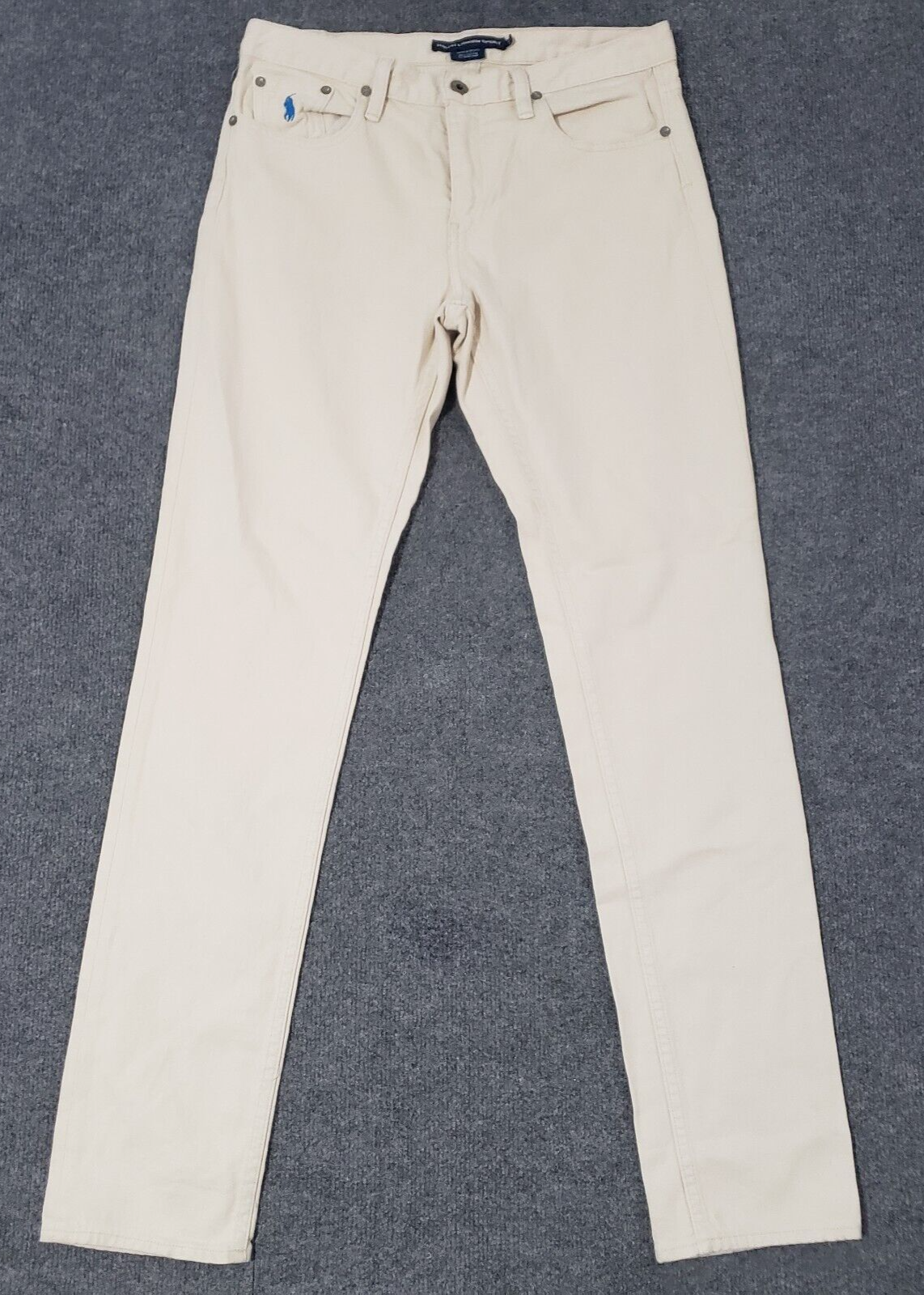 pantalone denim sportivo ralph lauren vintage panna lavaggio nuovo con etichette donna 32x32 blu pony