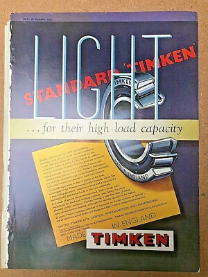 1953 Flugzeugwerbung TIMKIN LEICHTE LAGER ANTIREIBUNG HOHE BELASTBARKEIT