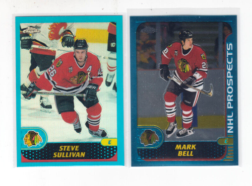 01/02 Topps Chrome Chicago Blackhawks (2 Cards) Sullivan Refractor Bell Prospect - Bild 1 von 2