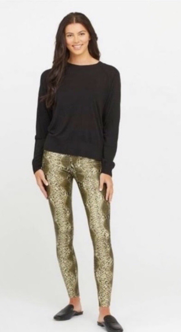 SPANX Women's Snakeskin Faux Leather Leggings with All Over Print