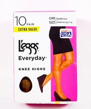 L'eggs Everyday Knee Highs One Size SUNTAN Reinforced Toe 10 pairs 43275