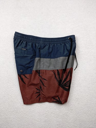 Quiksilver Mens M Blue Gray Red Stripe Leaf Bermuda Board Shorts Mid Rise - Picture 4 of 13