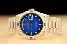 ROLEX MENS DAY-DATE 18238 FACTORY DIAL DIAMOND SAPPHIRE 18K GOLD PRESIDENT WATCH 2
