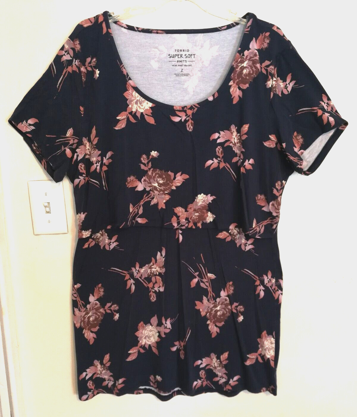 Torrid Womens Blouse 2 Plus 2X Floral Blue Purple Tunic Dress Super Soft Knits
