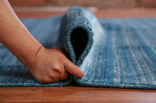 Alfombra de salón azul de alta calidad de lana hecha a mano Gabbeh 8x10 pies - Imagen 16 de 18