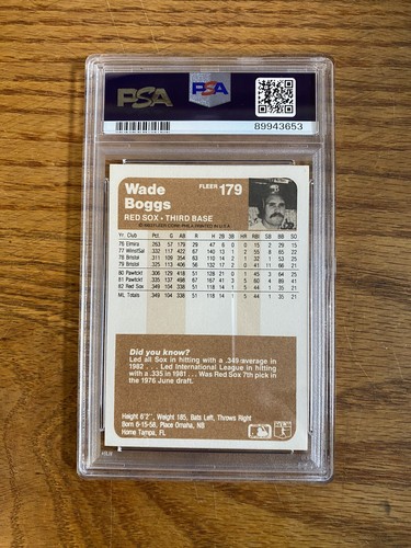 1983 Fleer #179 Wade Boggs Boston Red Sox RC recrue HOF PSA 8 Neuf-Mt - Photo 2/2