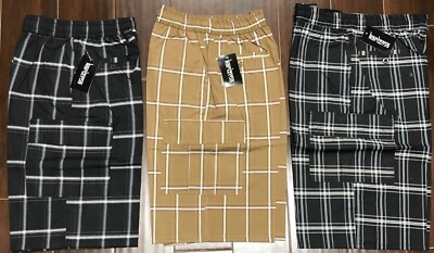 KARIZMA Mens Plaid Checker Cargo Shorts Elastic Waist