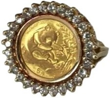 1Ct Round Lab Created Diamond PANDA BEAR COIN Wedding Ring 14k yellow gold FN