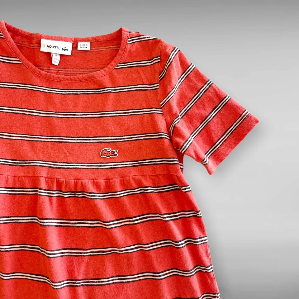 Lacoste 女孩条纹棉质和亚麻 T 恤 8 码 — 第 2/4 张图片