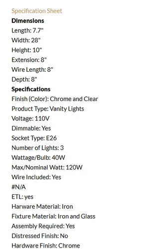 Living District Genesis Vanity Light 3 Light Chrome with Glass Shades - Picture 6 of 6