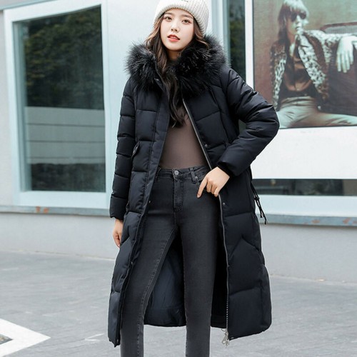 Womens Warm Puffer Fur Long Quilted Parka Ladies Down Hooded Jacket Winter Coat - Picture 5 of 32