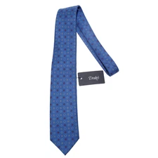 Drake's NWT Neck Tie in Blue with Red & White Geometric Pattern 100% Silk