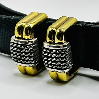 Brighton Black Leather Belt with Reptile Pattern Gold Tone Buckle Size Small BRIGHTON Classics Reptile Leather Belt Black Gold Buckle  main image 4