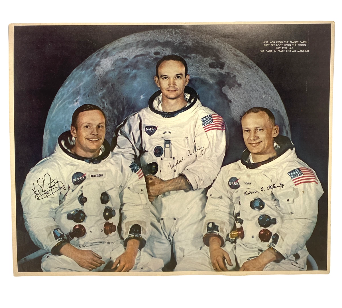 Vintage 1969 NASA Apollo 11 Moon Astronauts USA Lithograph Print 20&#034; X  16&#034; | eBay