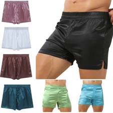 Mens Boxer Briefs Trunks Underwear Silk Satin Basic Boxers Shorts Pajamas Shorts