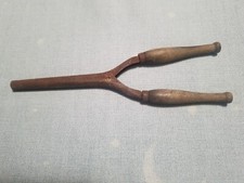 old antique iron curling iron, vintage wood handles