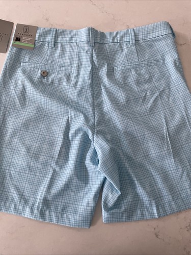 PGA Tour Men's Active Waistband FF Golf Stretch Short Check Print Cyan Blue 34 - Picture 5 of 5