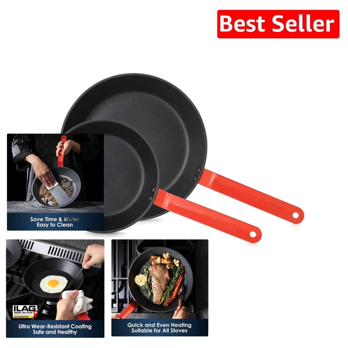 2-Piece Induction Compatible Skillet Set - Nonstick, Dishwasher 