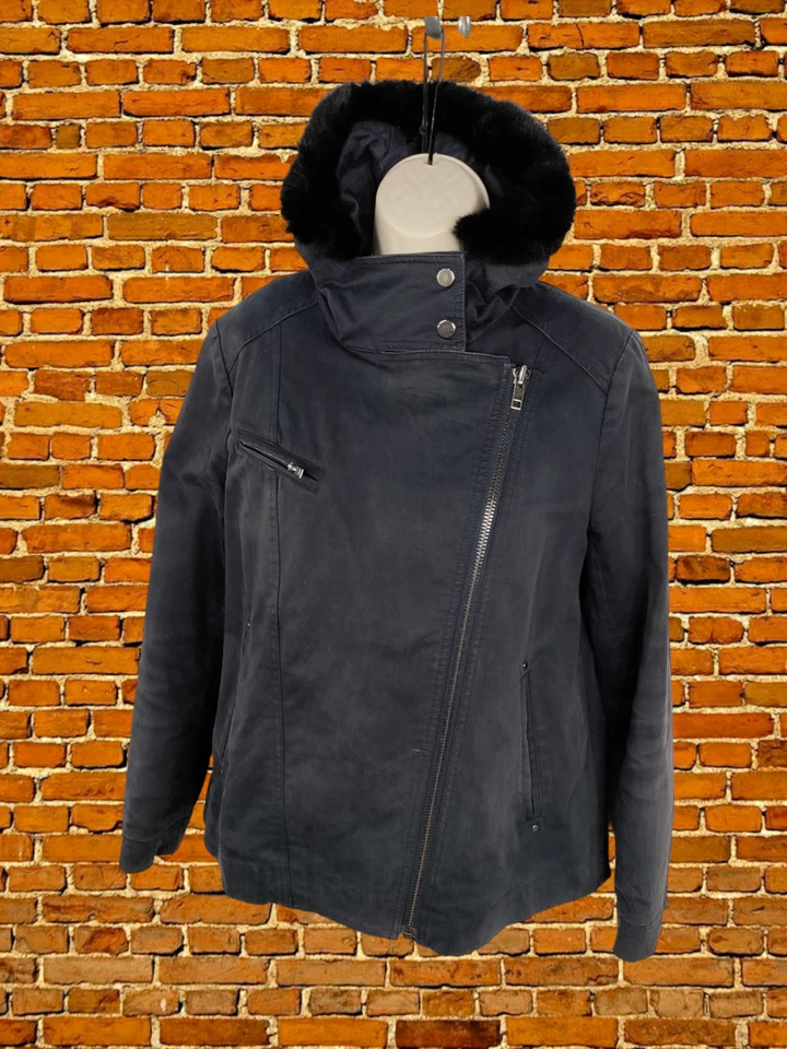 CHAQUETA ABRIGO MUJER COMPTOIR DES COTONNIERS TALLA 36 UK 8 AZUL MARINO FORRO POLAR Foto 3 de 4