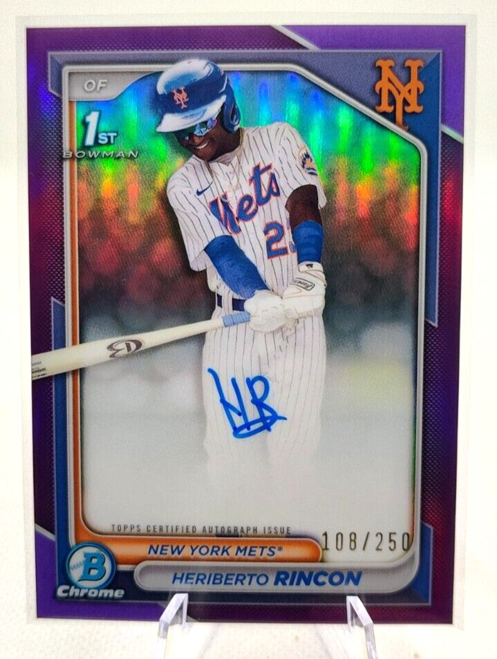 Heriberto Rincon 2024 1st Bowman Chrome Purple Refractor Auto #'D 108/250 Mets