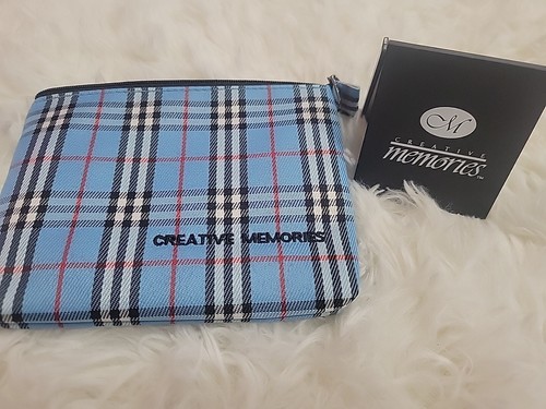Creative Memories Small Cosmetic Bag With Mirror Blue Plaid