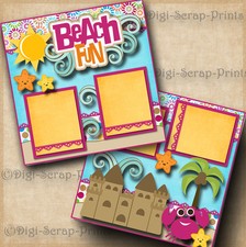 BEACH vacation 2 pre-made scrapbook pages layout paper piecing DIGISCRAP A0090