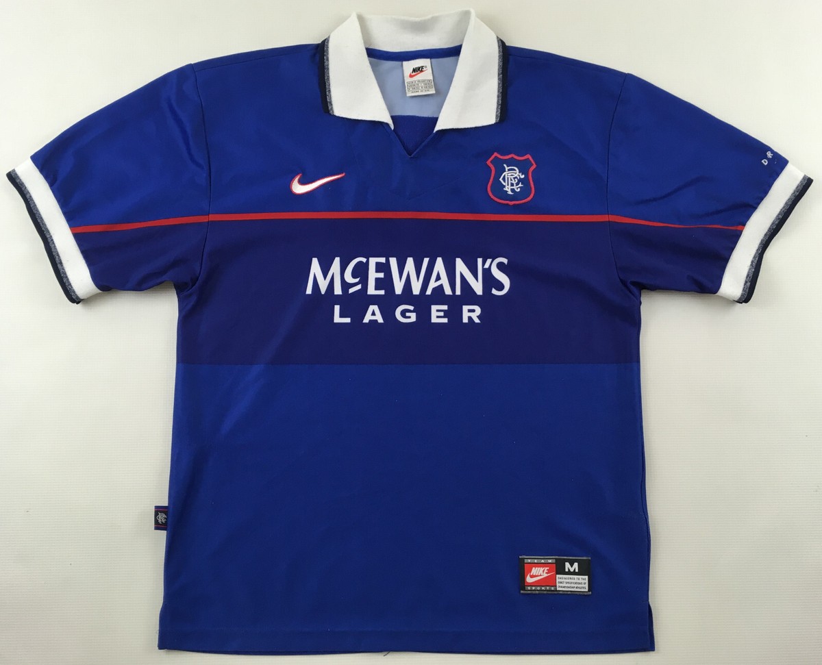 Rangers Glasgow 1997 1999 Nike McEwan's Lager home vintage 1990s