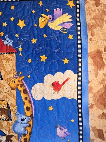 Noah's Ark Baby Quilt Wall Hanging Nursery Colorful Animals 51"x32” - Picture 7 of 13