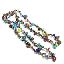 HANDCRAFTED Art Glass Seed Bead TWIST WRAP NECKLACE Multi Color EXTRA LONG 48"