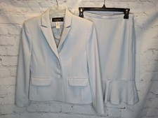 Vintage Jones New York Powder Blue Knit Skirt Suit Ruffle Hem Sz 4P