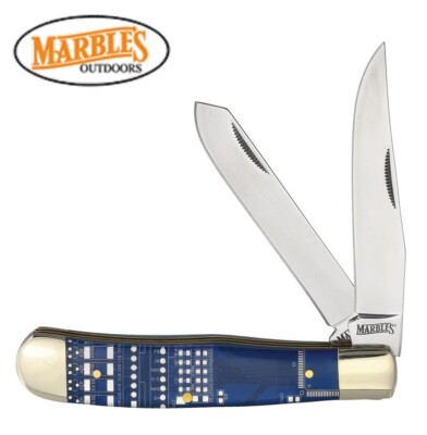 Marbles pocket knife unique blue circuit board Handles Geek Trapper
