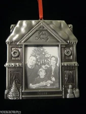 2012 OUR FAMILY PHOTO FRAME CHRISTMAS ORNAMENT~HOME~HOUSE~METAL~PEWTER~NWOT