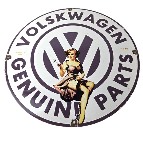 Vintage Volkswagen Sign - Porcelain Dealership Sales VW Automobile Gas Pump Sign