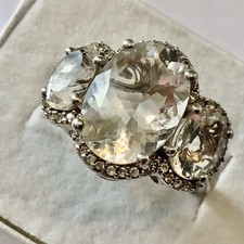 STERLING SILVER CLEAR STONE COCKTAIL RING SIZE 7