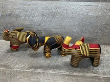 Woven Stuffed Animal Toy Elephants  Rhinoceros Colorful Decoration Lot of 3