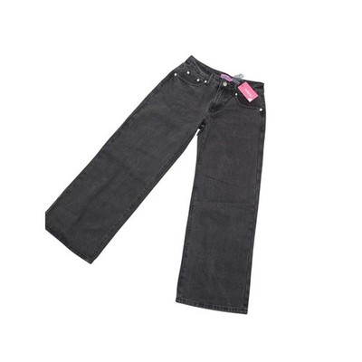 Edikted Wide-Leg Black Denim Women's Jeans 5-Pocket Petite XS Button Zip