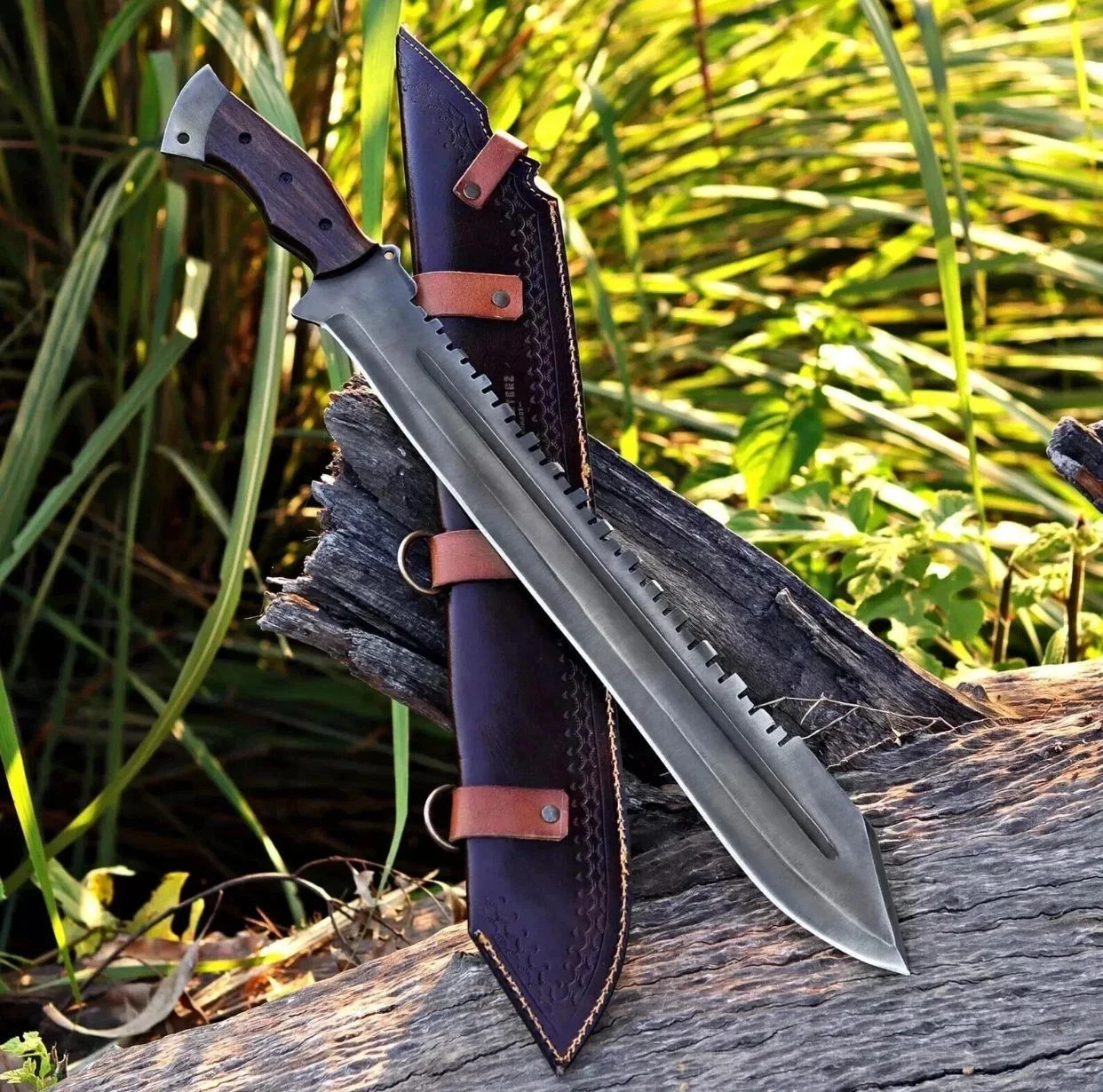 Custom Handmade Walnut Wood Acid Wash Jungle Machete Everyday Carry knife - 79