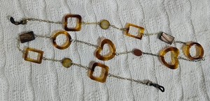 Eyeglass Chain Holder 26" Faux Tortoise Shell Resin Iridescent Shell Goldstone