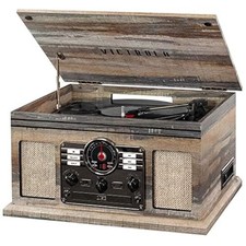 VICTROLA THE QUINCY 6-IN-1 BLUETOOTH RECORD PLAYER - GRAY - Scratch Dent