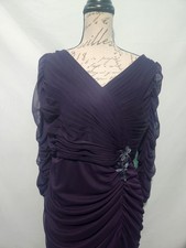 Adrianna Papell Purple Ruched Embellished Evening Dress w Sheer Overlay. Size 12