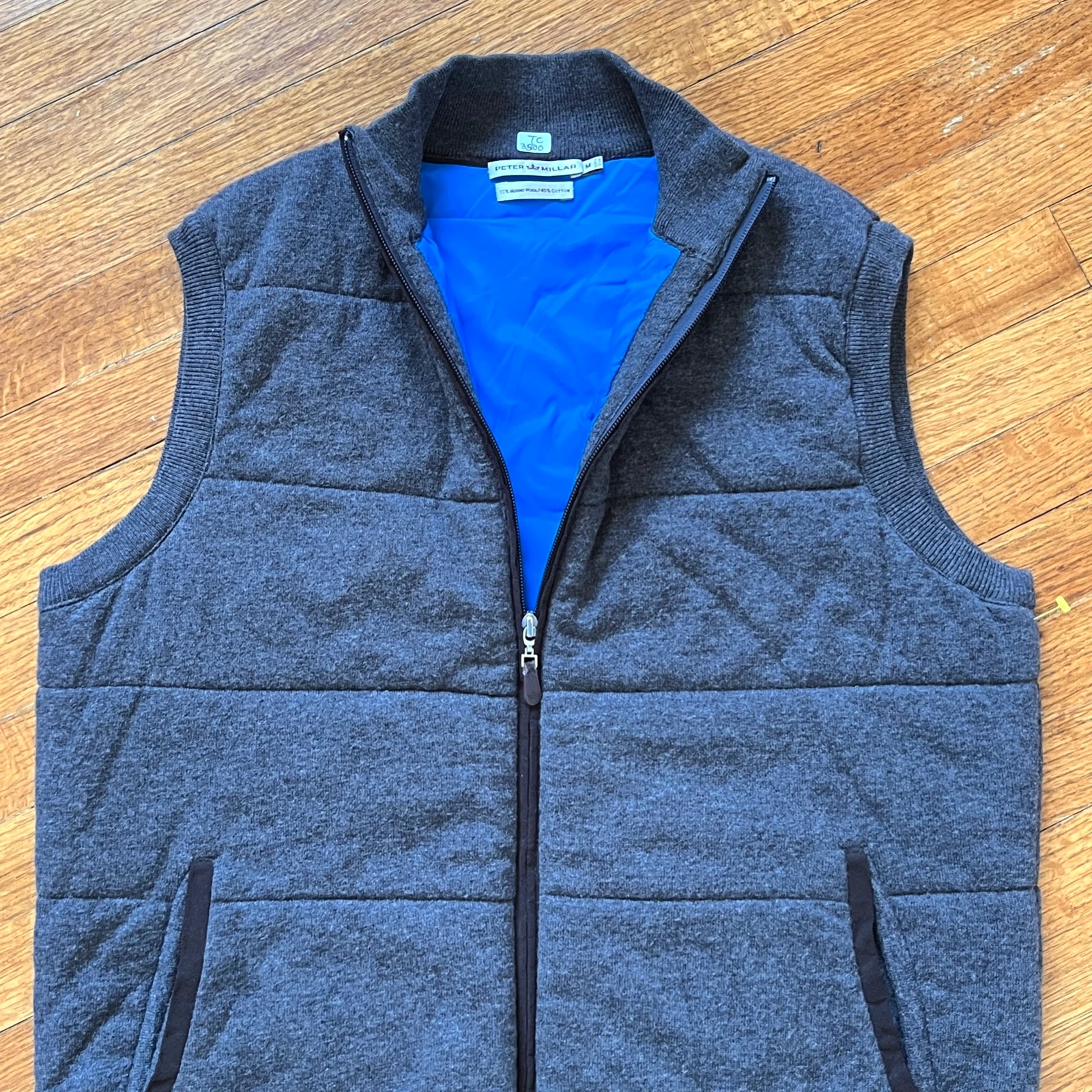 Peter Millar Crown Flex Vest Men Medium Gray Full Zip Quilted Merino Wool Nylon