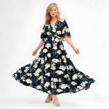 ELLOS Stretch Knit Fit & Flare Elbow-Length Sleeve Tie-Back Maxi Dress 38 40 5X