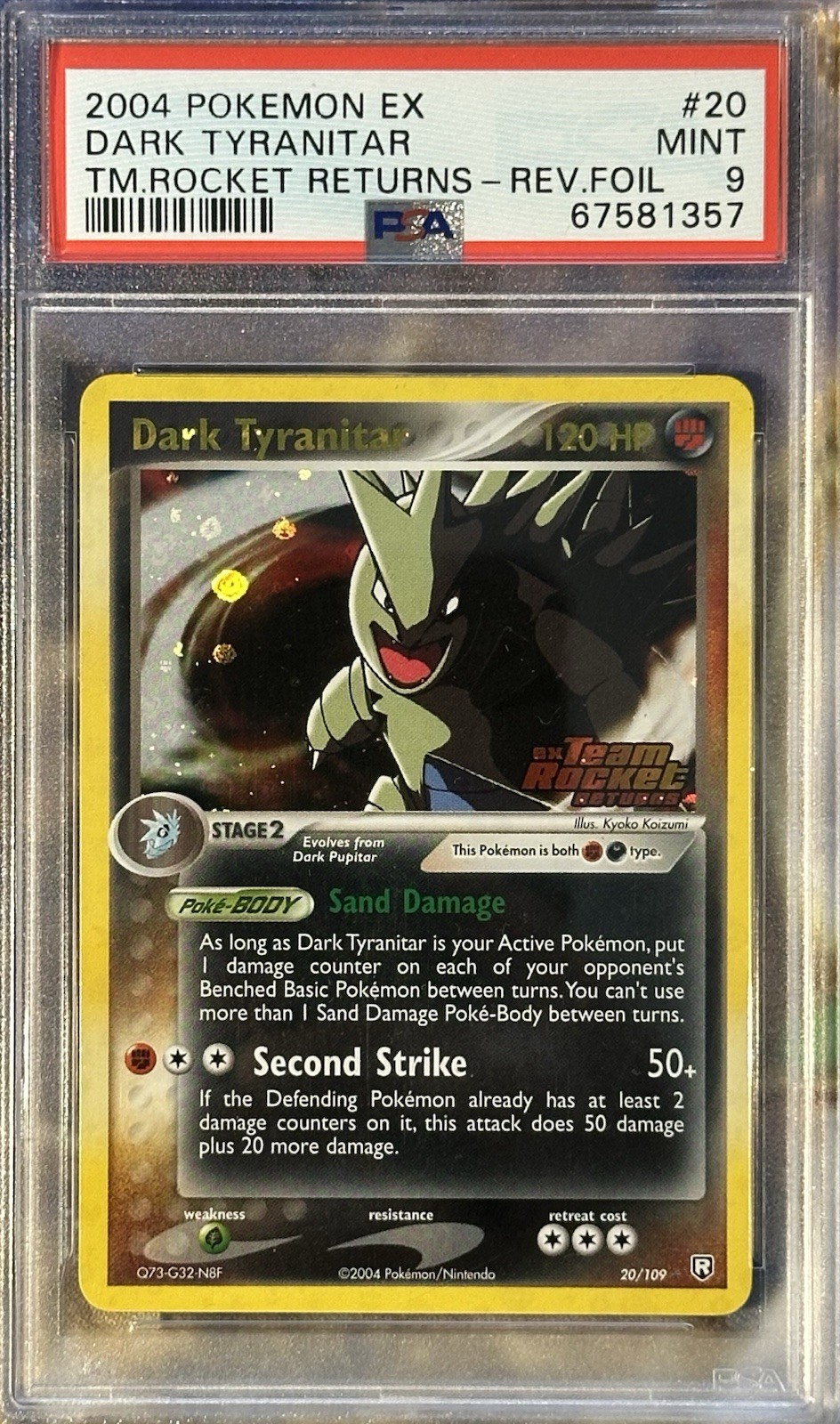 PSA 9 MINT Dark Tyranitar 20/109 REVERSE HOLO EX Team Rocket Returns Pokemon