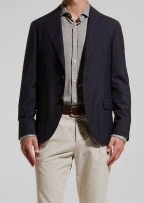 Brunello Cucinelli Mens Blue Wool Three-Button Travel Blazer Suit Jacket Size 56