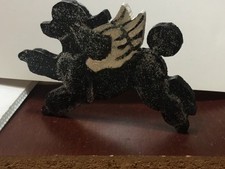 Handmade Wooden Handpainted BLACK POODLE  Sparkly  Angel with Wings Ornament